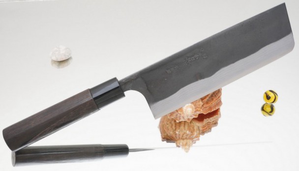 Кухонный нож Kajibee Aogami Damaskus Kurouchi Nakiri 165 мм Кухонный нож Kajibee Aogami Damaskus Kurouchi Nakiri 165 мм