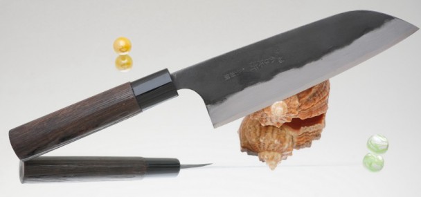 Кухонный нож Kajibee Aogami Damaskus Kurouchi Santoku 165 мм Кухонный нож Kajibee Aogami Damaskus Kurouchi Santoku 165 мм