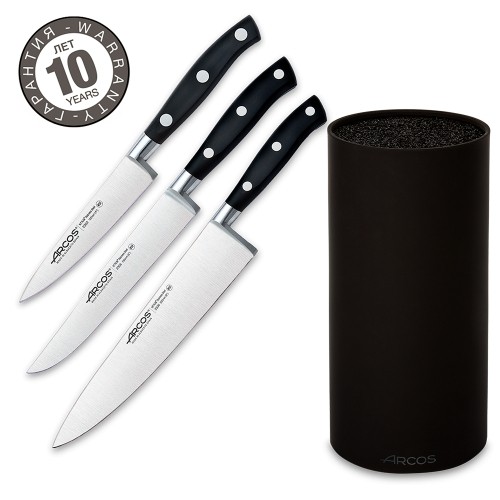 Набор из 3-х ножей с черной подставкой Arcos Riviera 7940 Набор из 3-х ножей с черной подставкой Arcos Riviera 7940