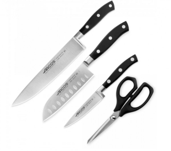 Набор кухонных ножей Arcos Riviera (100 мм, 140 мм, 200 мм), черные ручки, 807710 Набор кухонных ножей Arcos Riviera (100 мм, 140 мм, 200 мм), черные ручки, 807710