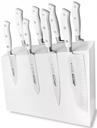 Набор кухонных ножей Arcos Riviera Blanca AR/RB-150428, 8 шт. на подставке из дуба Набор кухонных ножей Arcos Riviera Blanca AR/RB-150428, 8 шт. на подставке из дуба