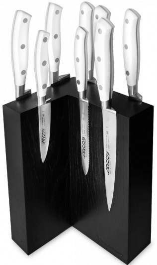 Набор кухонных ножей Arcos Riviera Blanca AR/RB-150923, 8 шт. на подставке из дуба Набор кухонных ножей Arcos Riviera Blanca AR/RB-150923, 8 шт. на подставке из дуба