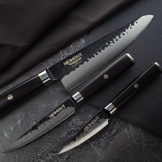 Набор кухонных ножей поварская тройка, серия Black Damascus, HC/HEXA-3-SET, HEIMCUT, Россия Набор кухонных ножей поварская тройка, серия Black Damascus, HC/HEXA-3-SET, HEIMCUT, Россия