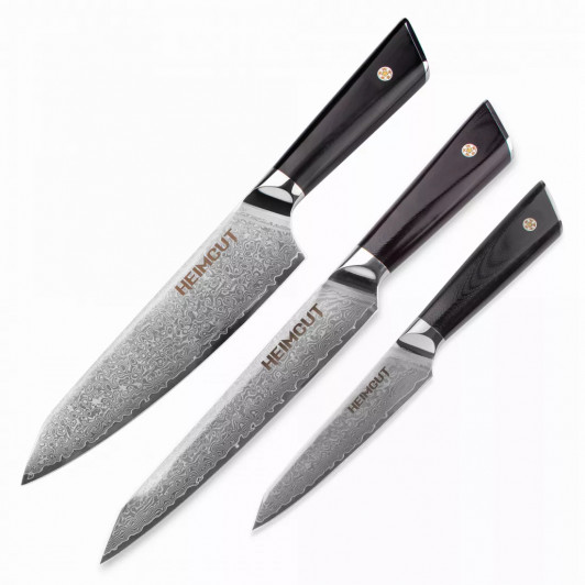 Набор кухонных ножей поварская тройка, серия Triangle Damascus, HC/ENERGY-3-SET, HEIMCUT, Россия Набор кухонных ножей поварская тройка, серия Triangle Damascus, HC/ENERGY-3-SET, HEIMCUT, Россия