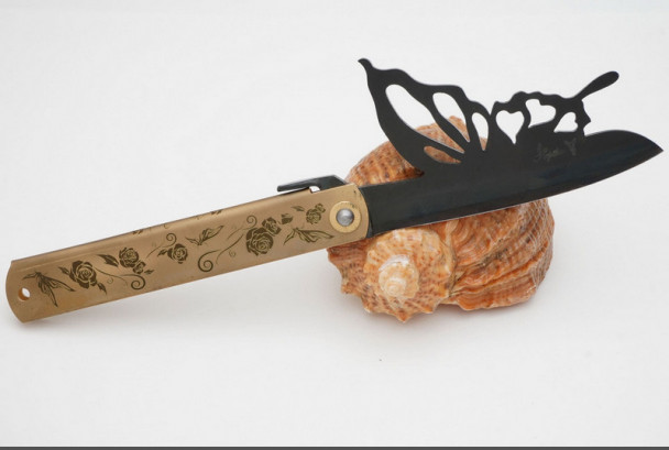 Складной нож Nagao Higonokami, Papilio - Butterfly, Aogami (Blue Sleel) Black, Brass, 100мм, арт. HPBA-100B-Brass Складной нож Nagao Higonokami, Papilio - Butterfly, Aogami (Blue Sleel) Black, Brass, 100мм, арт. HPBA-100B-Brass