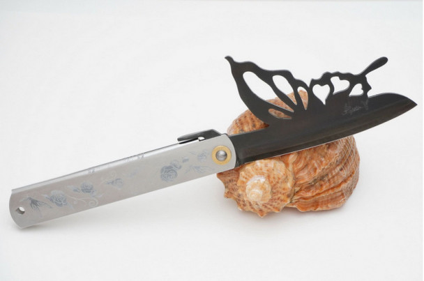 Складной нож Nagao Higonokami, Papilio - Butterfly, Aogami (Blue Sleel) Black, Plating, 100мм, арт. HPBA-100B-Silver Складной нож Nagao Higonokami, Papilio - Butterfly, Aogami (Blue Sleel) Black, Plating, 100мм, арт. HPBA-100B-Silver
