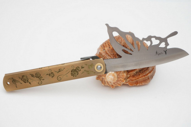 Складной нож Nagao Higonokami, Papilio - Butterfly, Aogami (Blue Sleel) Silver, Brass, 100мм, арт. HPBA-100S-Brass Складной нож Nagao Higonokami, Papilio - Butterfly, Aogami (Blue Sleel) Silver, Brass, 100мм, арт. HPBA-100S-Brass