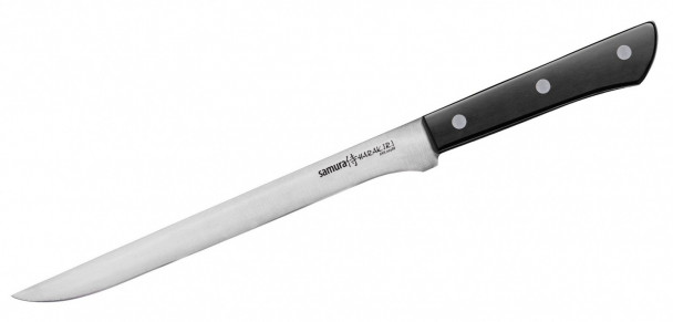 Нож филейный для тонкой нарезки рыбы и мяса Samura Harakiri SHR-0048B, 218 мм Нож филейный для тонкой нарезки рыбы и мяса Samura Harakiri SHR-0048B, 218 мм