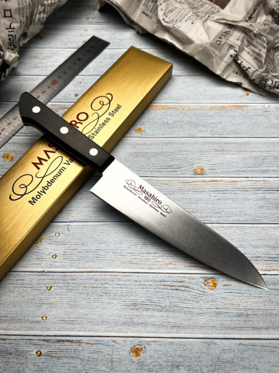 Нож кухонный Гюйто Masahiro MV black plywood 14010, лезвие 180 мм., сталь MBS-26 Нож кухонный Гюйто Masahiro MV black plywood 14010, лезвие 180 мм., сталь MBS-26