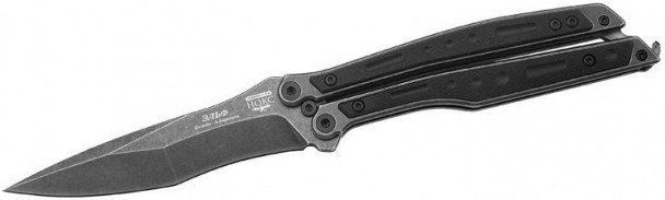Нож-бабочка (балисонг) Эльф Black, сталь D2, рукоять G10 Нож-бабочка (балисонг) Эльф Black, сталь D2, рукоять G10