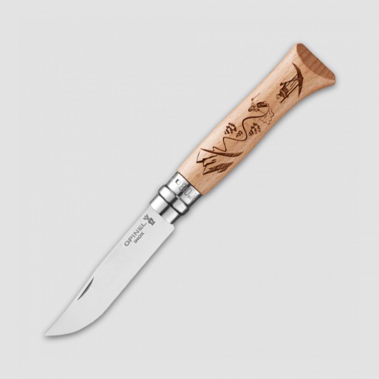 Складной нож Opinel №8 Alpine adventures, нержавеющая сталь, дуб, гравировка лыжи, 85 мм. Складной нож Opinel №8 Alpine adventures, нержавеющая сталь, дуб, гравировка лыжи, 85 мм.