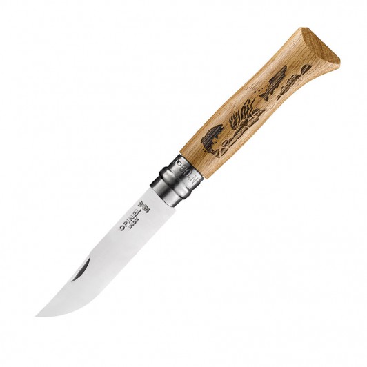 Складной нож Opinel №8, нержавеющая сталь, дуб, гравировка рыба, 85 мм. Складной нож Opinel №8, нержавеющая сталь, дуб, гравировка рыба, 85 мм.