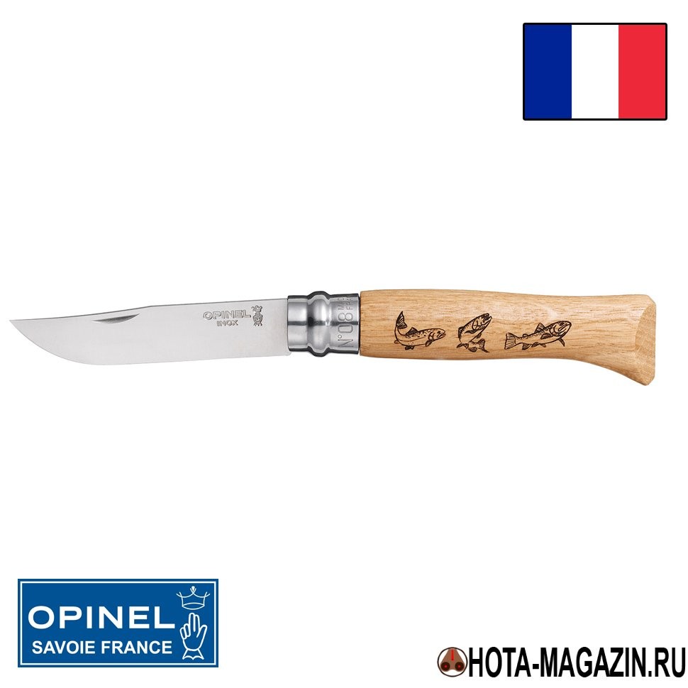 Складной нож с рисунком форели Opinel Animalia 8VRI (ручка дуб), 8,5 см. Складной нож с рисунком форели Opinel Animalia 8VRI (ручка дуб), 8,5 см.