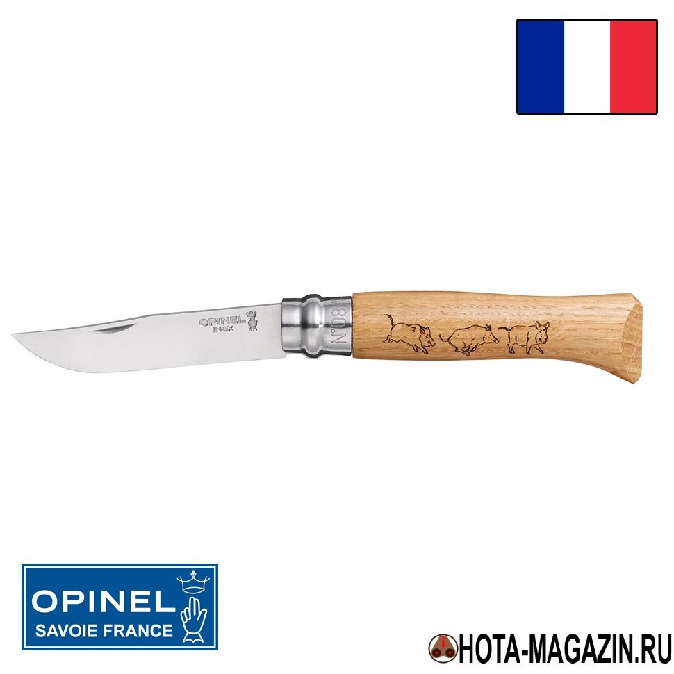 Складной нож с рисунком кабана Opinel Animalia 8VRI (ручка дуб), 8,5 см. Складной нож с рисунком кабана Opinel Animalia 8VRI (ручка дуб), 8,5 см.