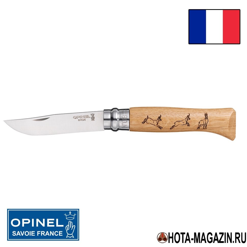 Складной нож с рисунком косули Opinel Animalia 8VRI (ручка дуб), 8,5 см. Складной нож с рисунком косули Opinel Animalia 8VRI (ручка дуб), 8,5 см.