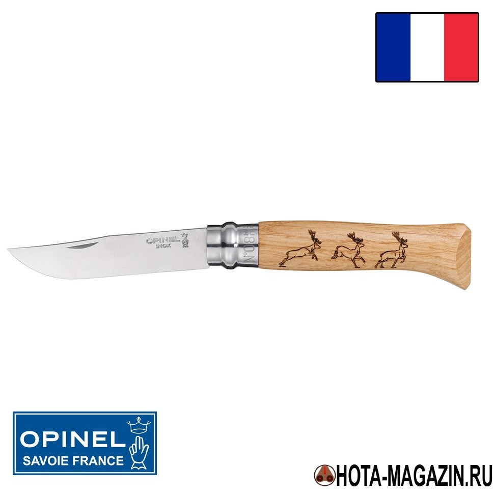 Складной нож с рисунком оленя Opinel Animalia 8VRI (ручка дуб), 8,5 см. Складной нож с рисунком оленя Opinel Animalia 8VRI (ручка дуб), 8,5 см.