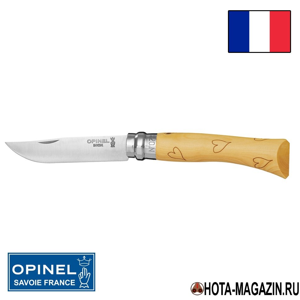 Складной нож с узором сердец Opinel Nature 7VRI (ручка самшит), 8 см. Складной нож с узором сердец Opinel Nature 7VRI (ручка самшит), 8 см.