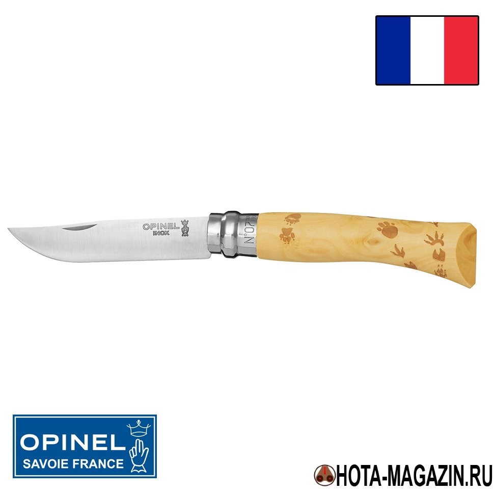 Складной нож с узором следов Opinel Nature 7VRI (ручка самшит), 8 см. Складной нож с узором следов Opinel Nature 7VRI (ручка самшит), 8 см.
