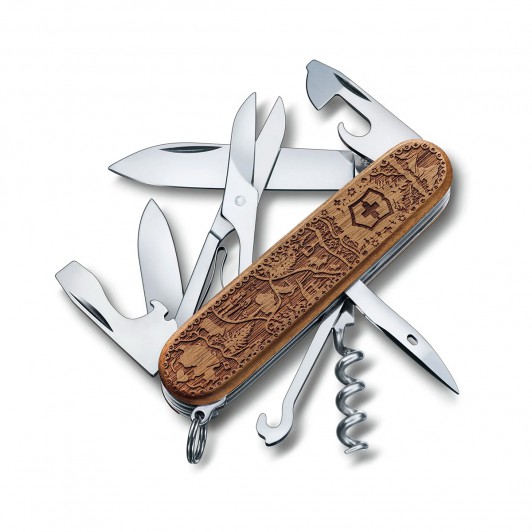 Складной нож Victorinox 1.3701.63L21 Climber Wood Swiss Spirit Special Edition 2021, 12 функций Складной нож Victorinox 1.3701.63L21 Climber Wood Swiss Spirit Special Edition 2021, 12 функций