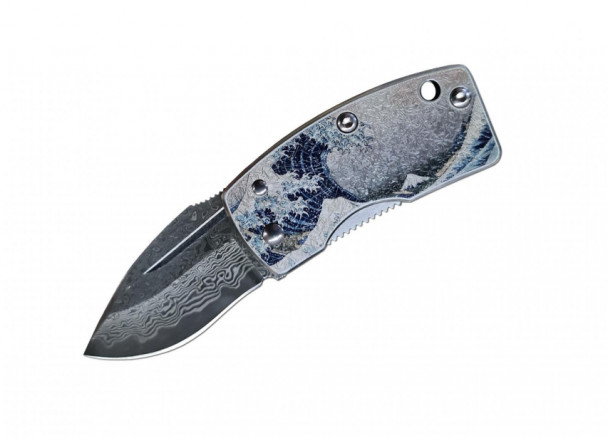 Складной нож-зажим для купюр Ukimon Blue Wave 41 мм., сталь VG-10 в обкладках из дамасской стали, Япония, GS-11606 Складной нож-зажим для купюр Ukimon Blue Wave 41 мм., сталь VG-10 в обкладках из дамасской стали, Япония, GS-11606