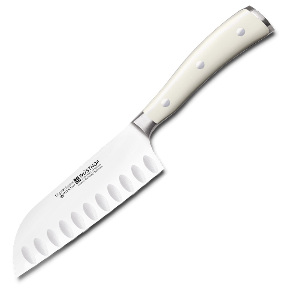 Нож Сантоку с углублениями на кромке Wuesthof Ikon Cream White 4172-0 WUS, 14 см. Нож Сантоку с углублениями на кромке Wuesthof Ikon Cream White 4172-0 WUS, 14 см.