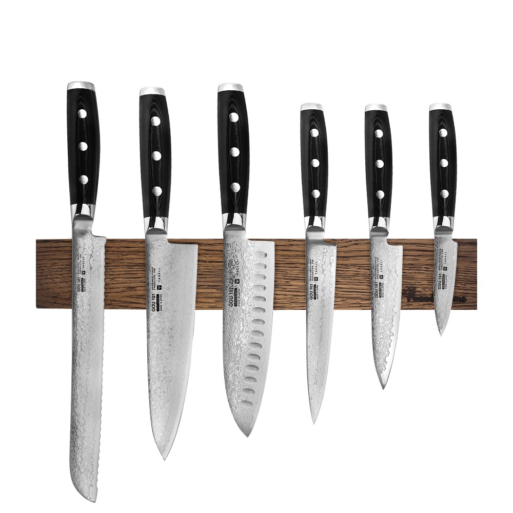Набор из 6 ножей на магнитном держателе из дуба Yaxell YA/GOU-KS001SOB, Gou 101 Набор из 6 ножей на магнитном держателе из дуба Yaxell YA/GOU-KS001SOB, Gou 101