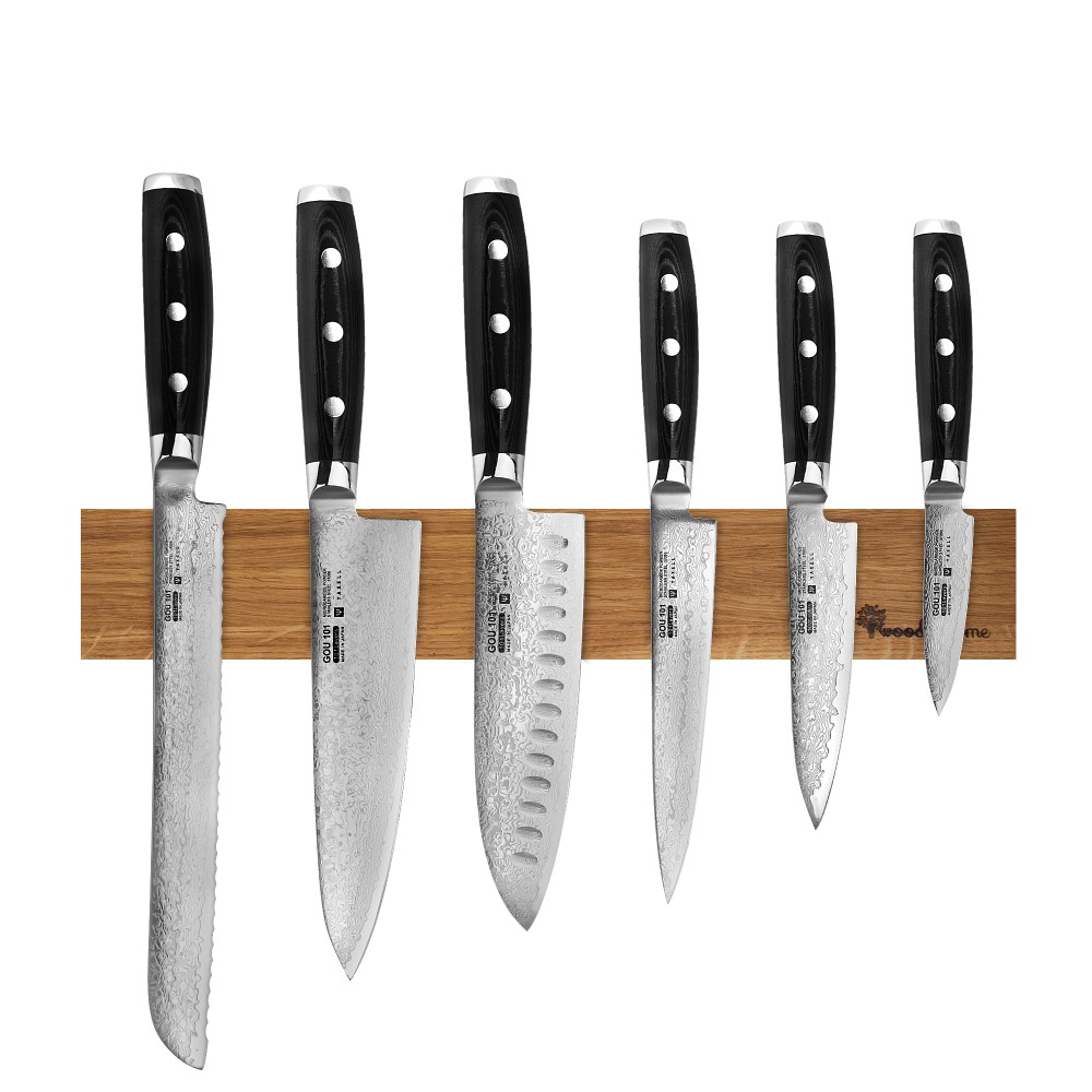 Набор из 6 ножей на магнитном держателе из дуба Yaxell YA/GOU-KS001SON, Gou 101 Набор из 6 ножей на магнитном держателе из дуба Yaxell YA/GOU-KS001SON, Gou 101