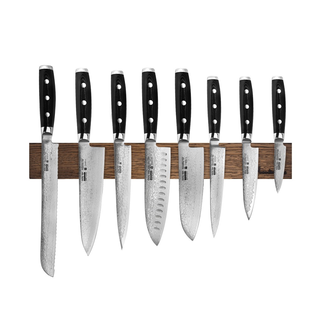 Набор из 8 ножей на магнитном держателе из дуба Yaxell YA/GOU-KS010SOB, Gou 101 Набор из 8 ножей на магнитном держателе из дуба Yaxell YA/GOU-KS010SOB, Gou 101