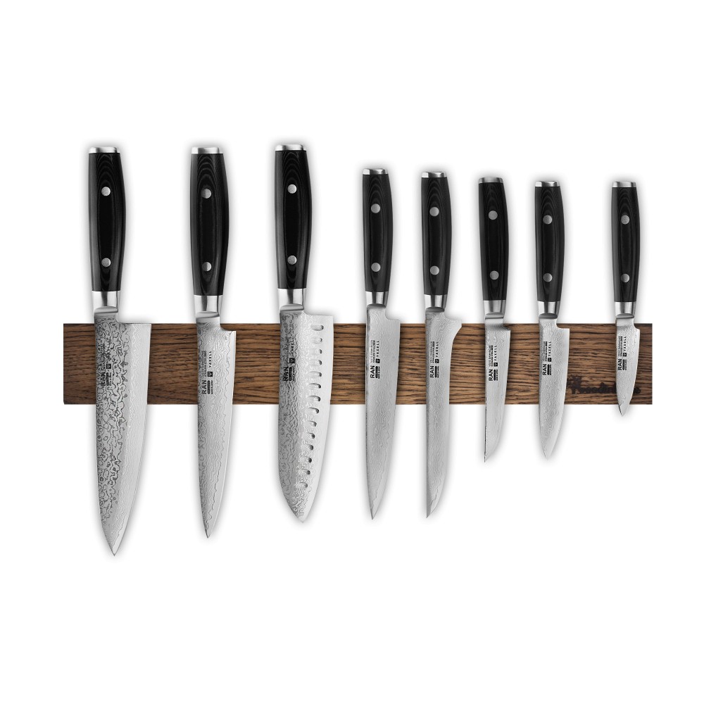 Набор из 8 ножей на магнитном держателе из дуба Yaxell YA/RAN-KS010SOB Набор из 8 ножей на магнитном держателе из дуба Yaxell YA/RAN-KS010SOB