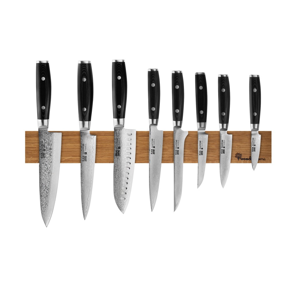Набор из 8 ножей на магнитном держателе из дуба Yaxell YA/RAN-KS010SON Набор из 8 ножей на магнитном держателе из дуба Yaxell YA/RAN-KS010SON