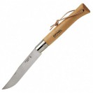 Складной нож Opinel №13, нержавеющая сталь, бук, кожаный темляк, 220 мм.