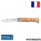 Складной нож с рисунком косули Opinel Animalia 8VRI (ручка дуб), 8,5 см.